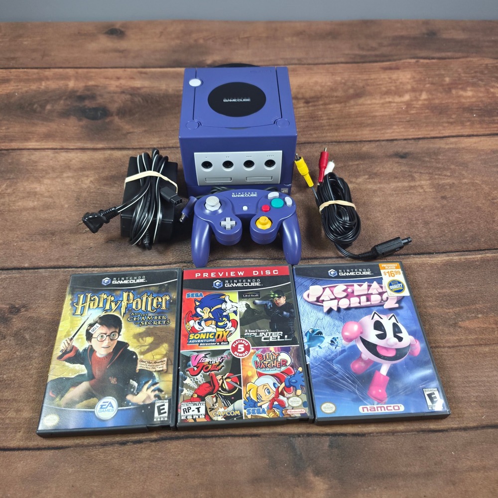 Nintendo GameCube Console Bundle Indigo Purple Good Condition DOL-001 3 Games